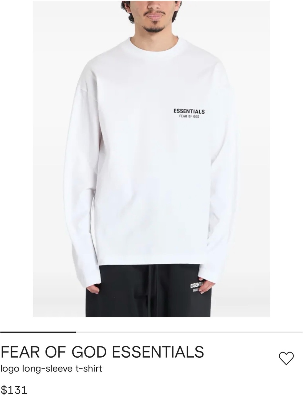 Fear of God ESSENTIALS White Logo Long-Sleeve Tee
